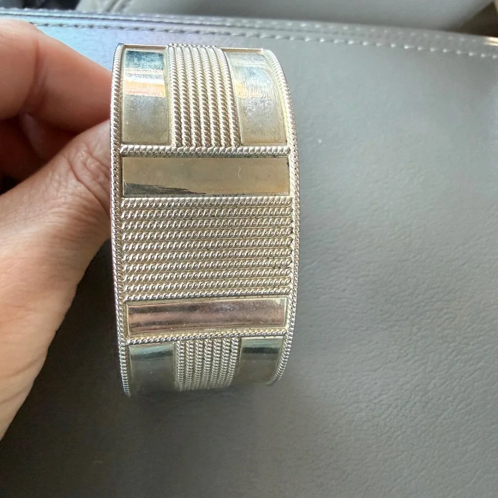 Studio Time Women Silver Pink Blue Enamel Cuff Bangle Watch  Quartz WORKS